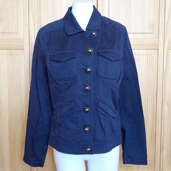 blue button up jacket